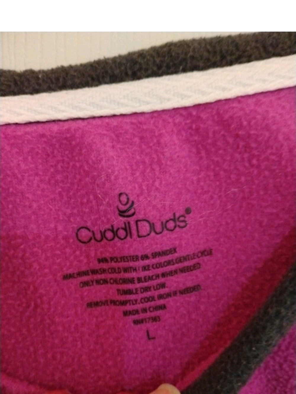 Cuddl Duds Hot Pink Crewneck with Charcoal Trim - Picture 4 of 7